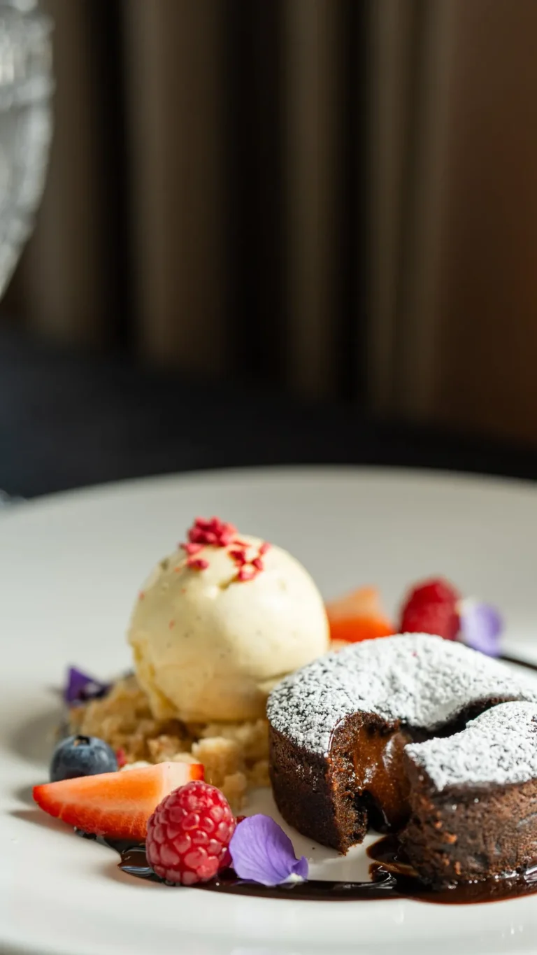 Przekrojony fondant czekoladowy – fotografia kulinarna dla restauracji